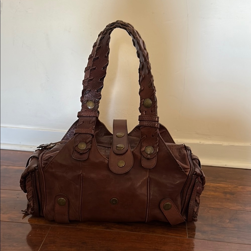 Chloe Brown Shoulder Bag with Braided Handles and Hobo Silhouette